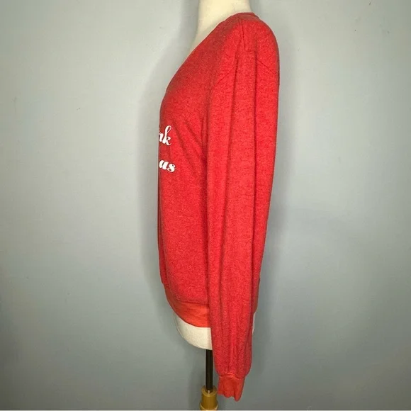 Wildfox Red V-Neck Pullover “Merry Drunk I’m Christmas” Sweatshirt Size S - Picture 4 of 10